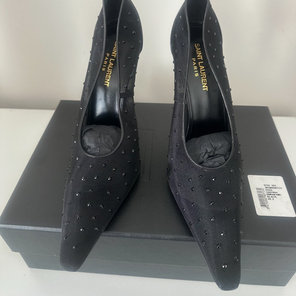 SAINT LAURENT Black anja pumps in rhinestone mesh 39.5 - Picture 2 of 7